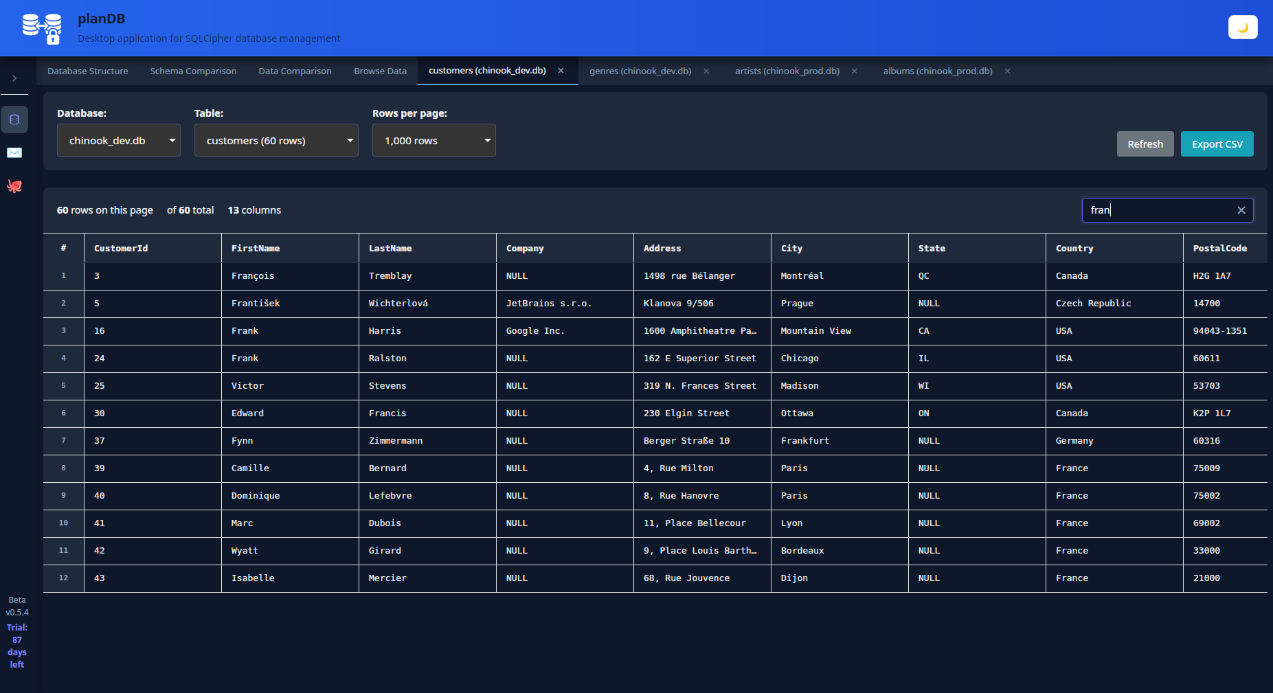 planDB bidirectional patch generation with SQL preview